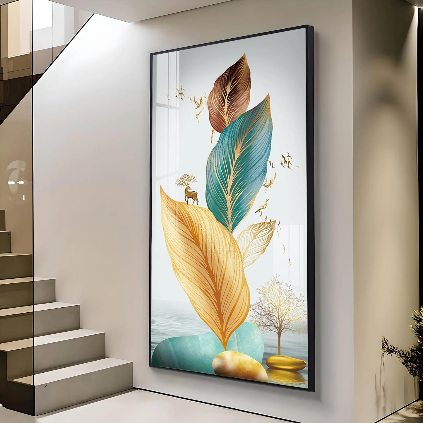 Colorful Feathers Premium Acrylic Vertical Wall Art