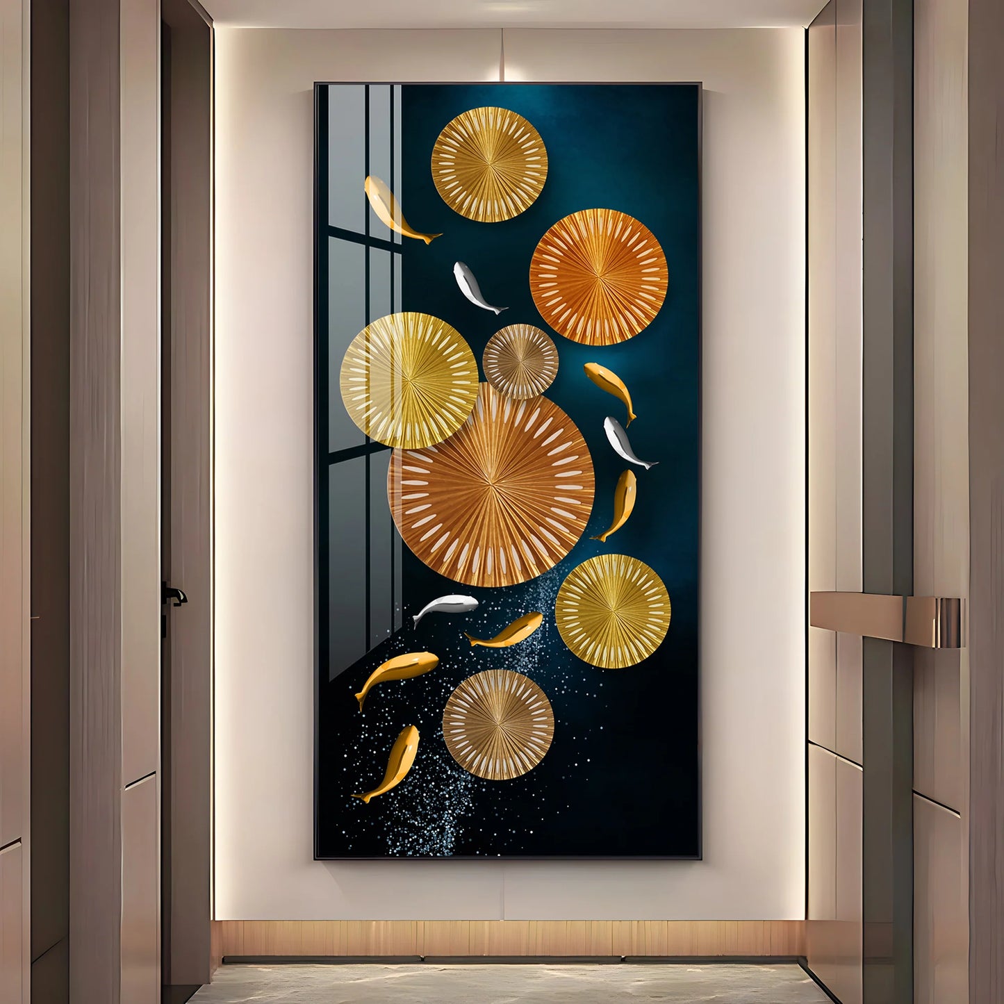Carp Lotus Pond Premium Acrylic Vertical Wall Art