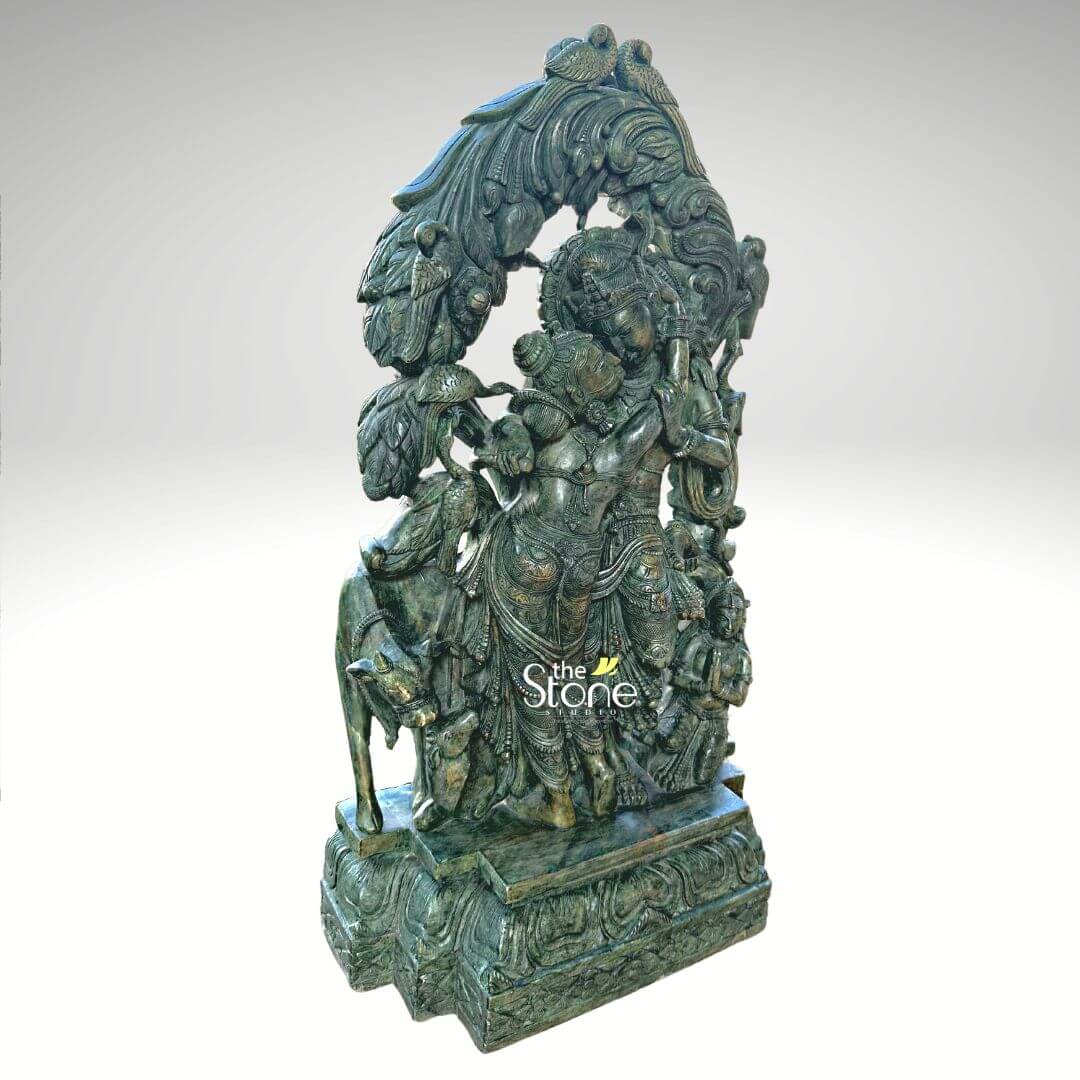 Green Stone Radha Krishna Statue 1.5ft
