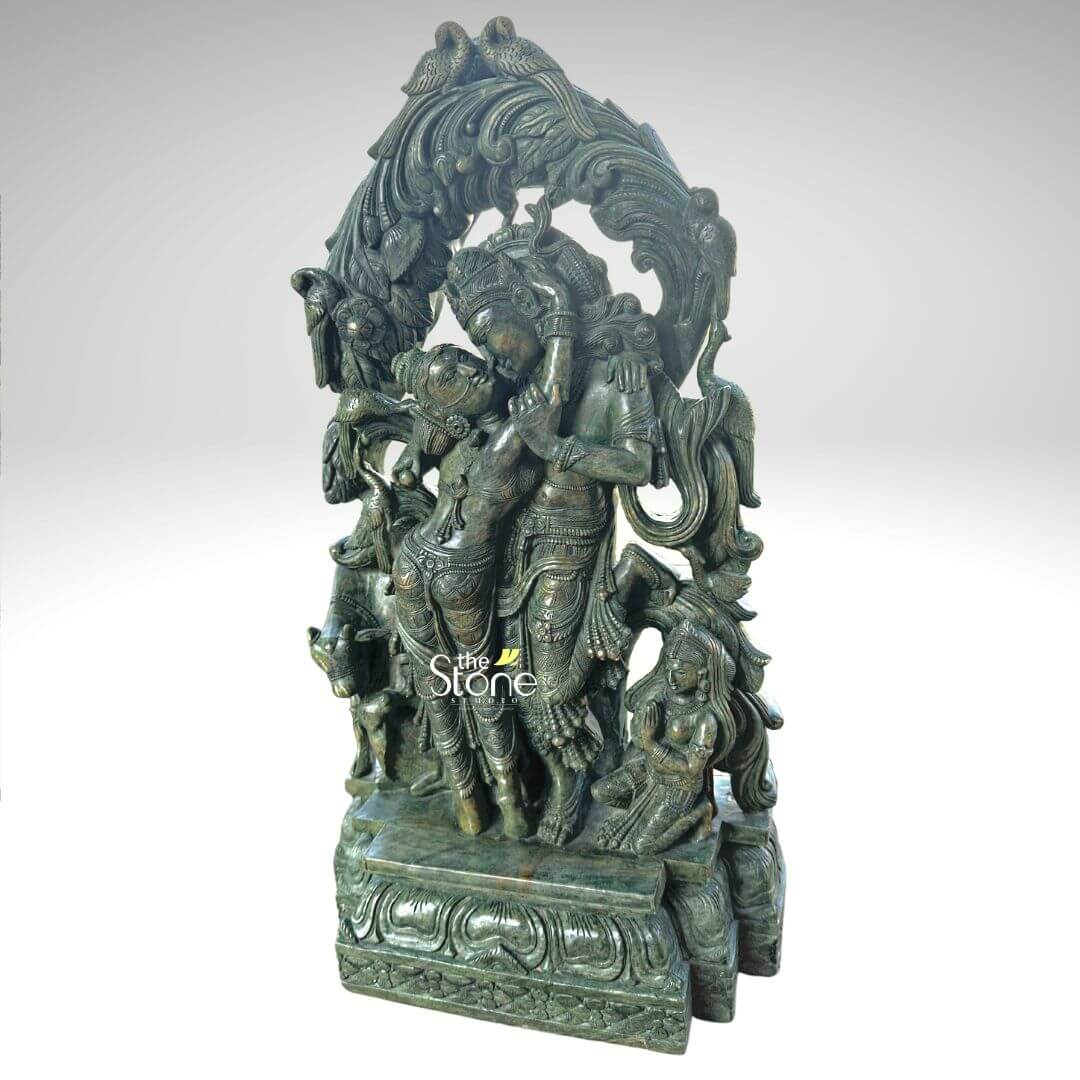 Green Stone Radha Krishna Statue 1.5ft