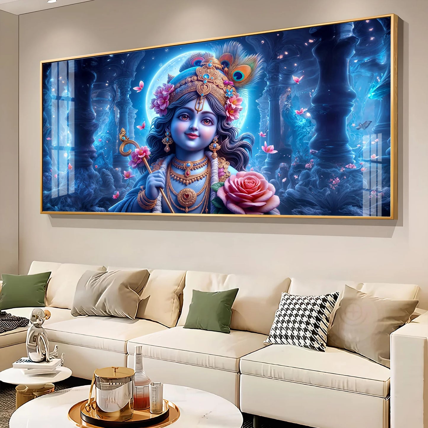 Krishna Elegance With Flower Premium Acrylic Horizontal Wall Art