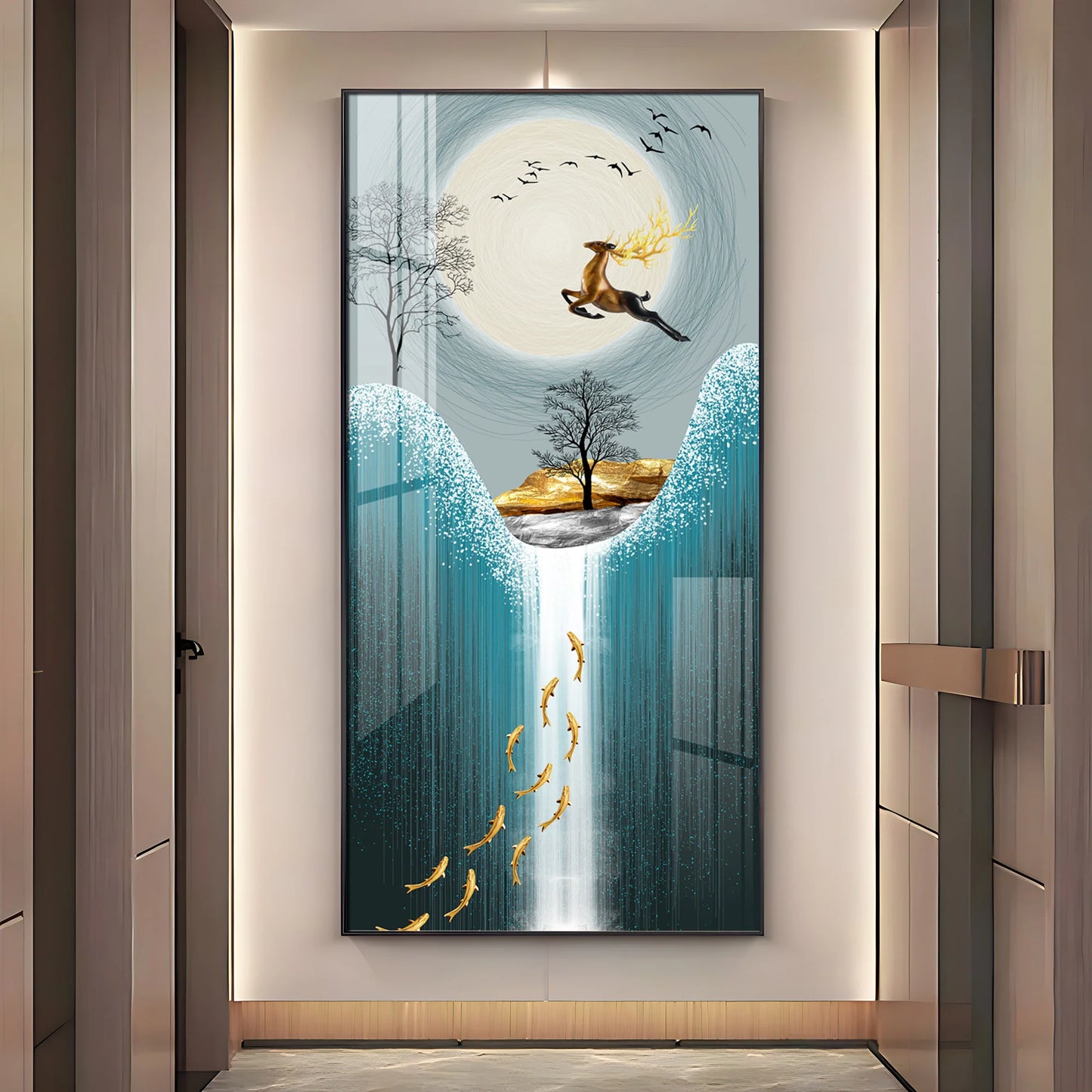 Jolly Jumping Deer Premium Vertical Acrylic Wall Art