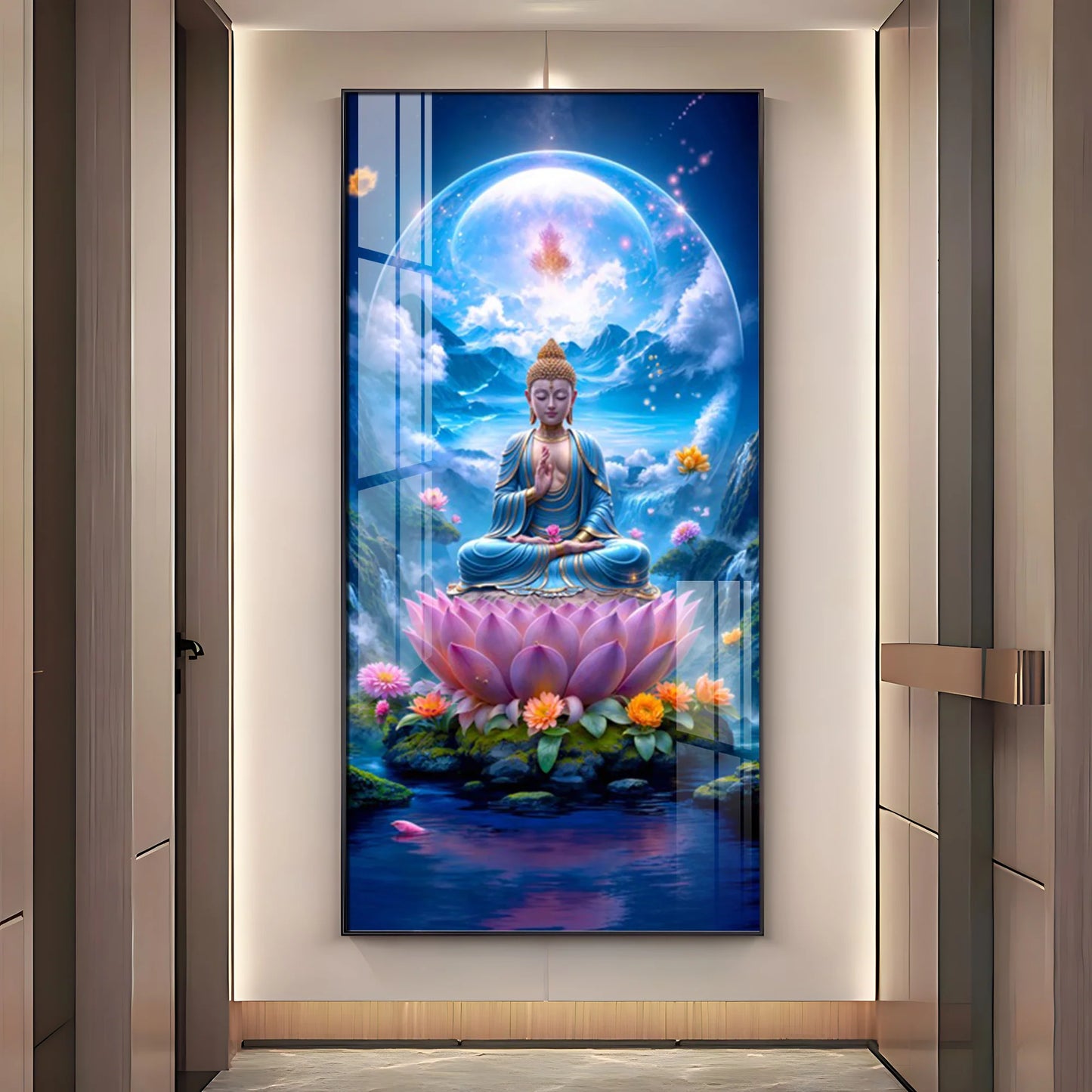 The Buddha's Lotus Premium Acrylic Vertical Wall Art
