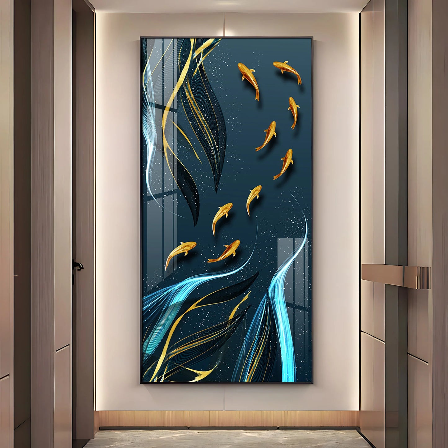 Golden Koi Fish Premium Acrylic Vertical Wall Art