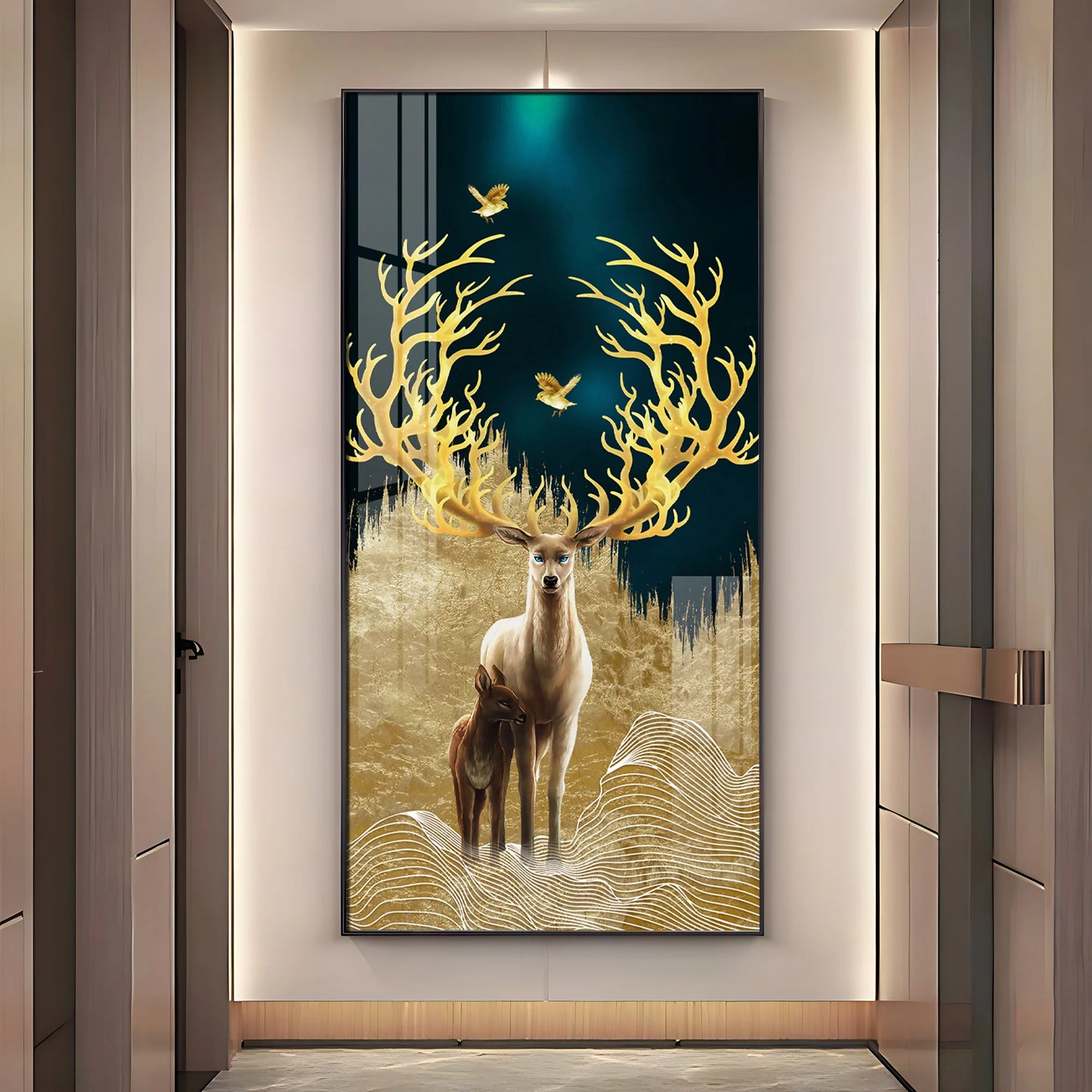 Deer With Golden Antlers Premium Acrylic Vertical Wall Art