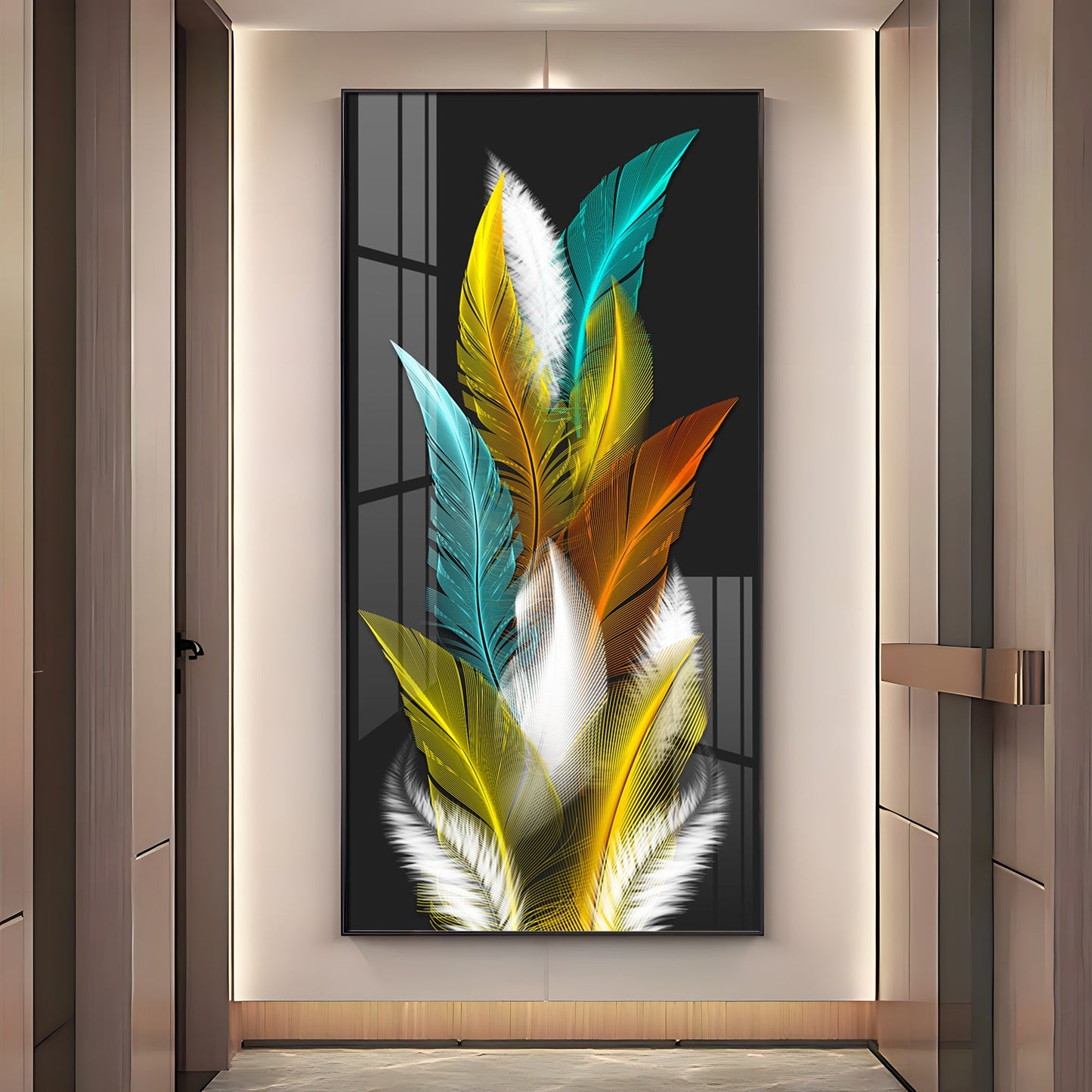 Sparkling Feathers Premium Acrylic Vertical Wall Art