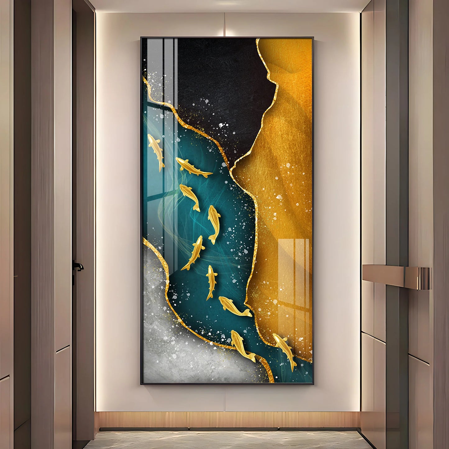 Nine Koi Fish Premium Acrylic Vertical Wall Art