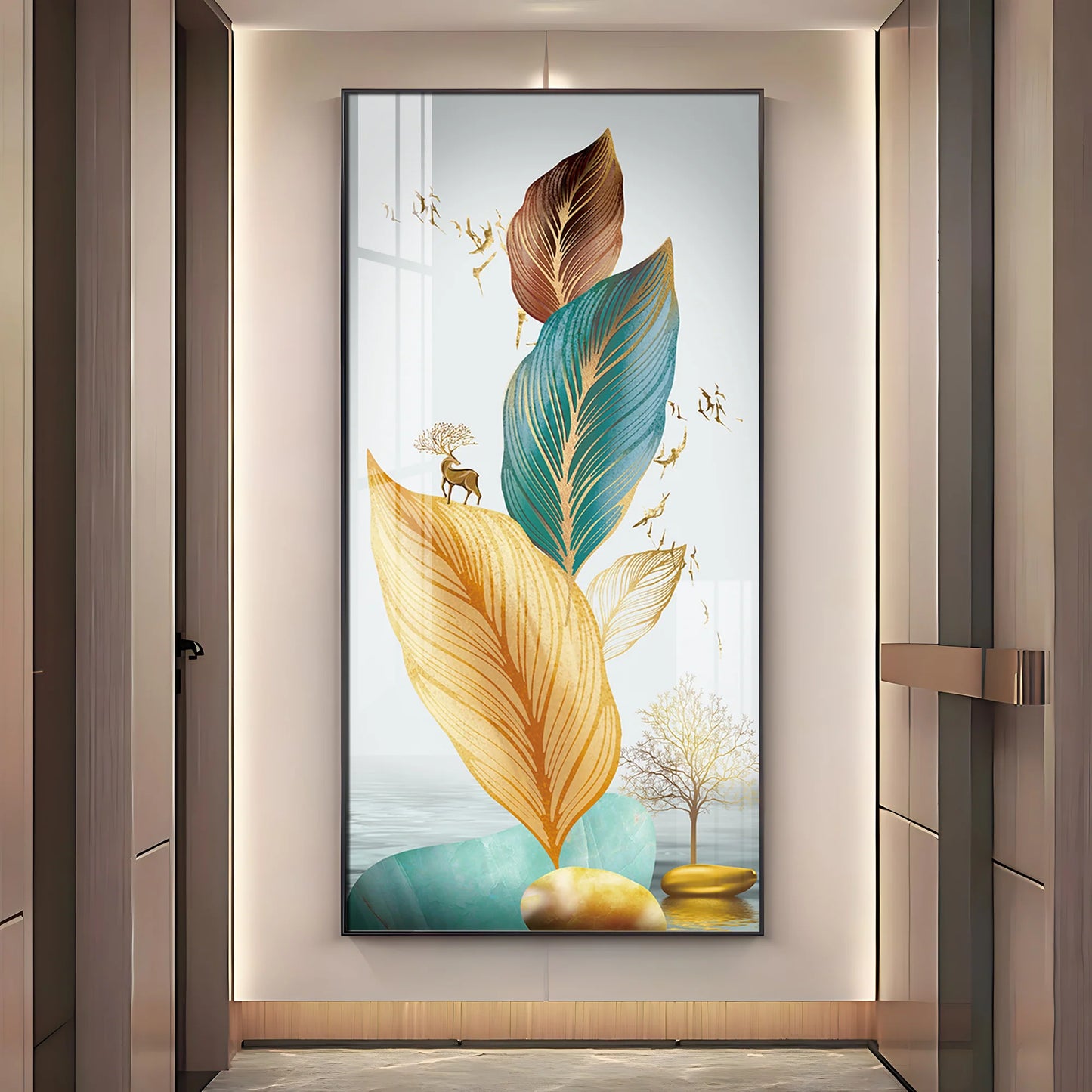 Colorful Feathers Premium Acrylic Vertical Wall Art