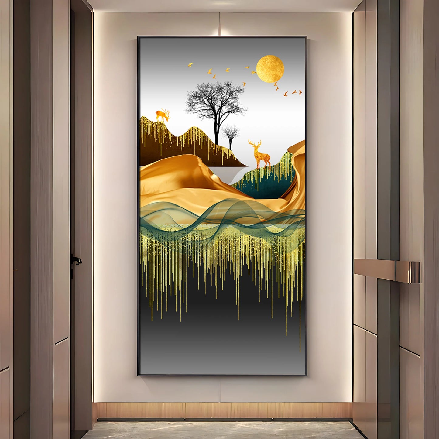 Abstract Deer Facing Sun Premium Acrylic Vertical Wall Art