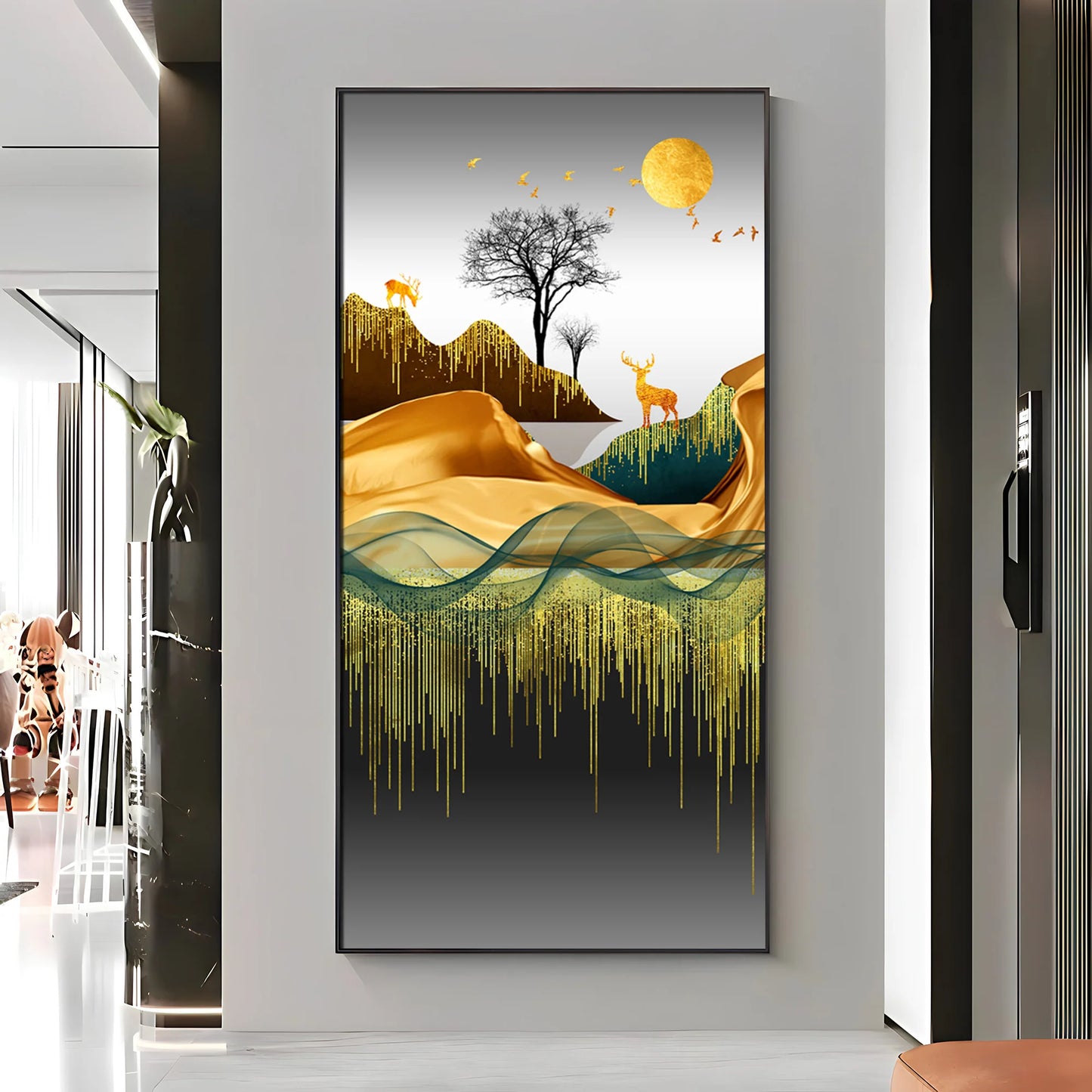 Abstract Deer Facing Sun Premium Acrylic Vertical Wall Art