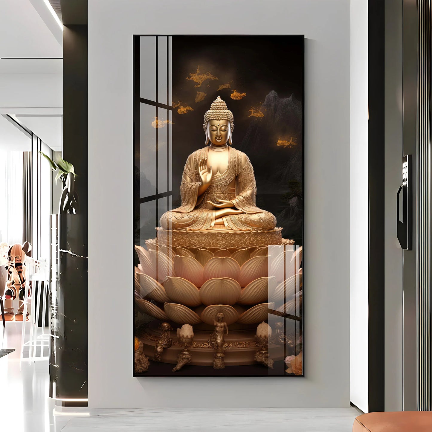 Buddha On Lotus Premium Acrylic Vertical Wall Art