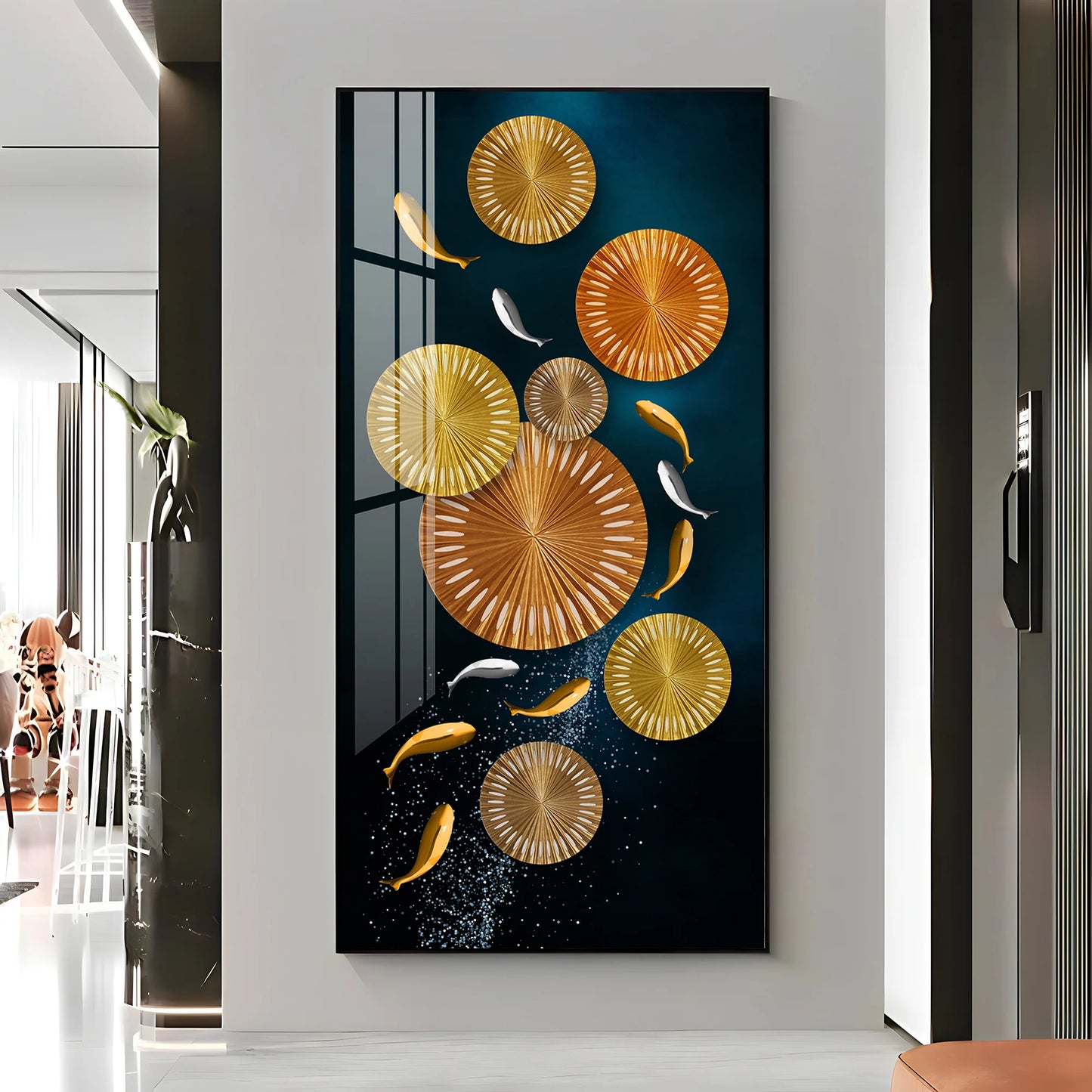 Carp Lotus Pond Premium Acrylic Vertical Wall Art