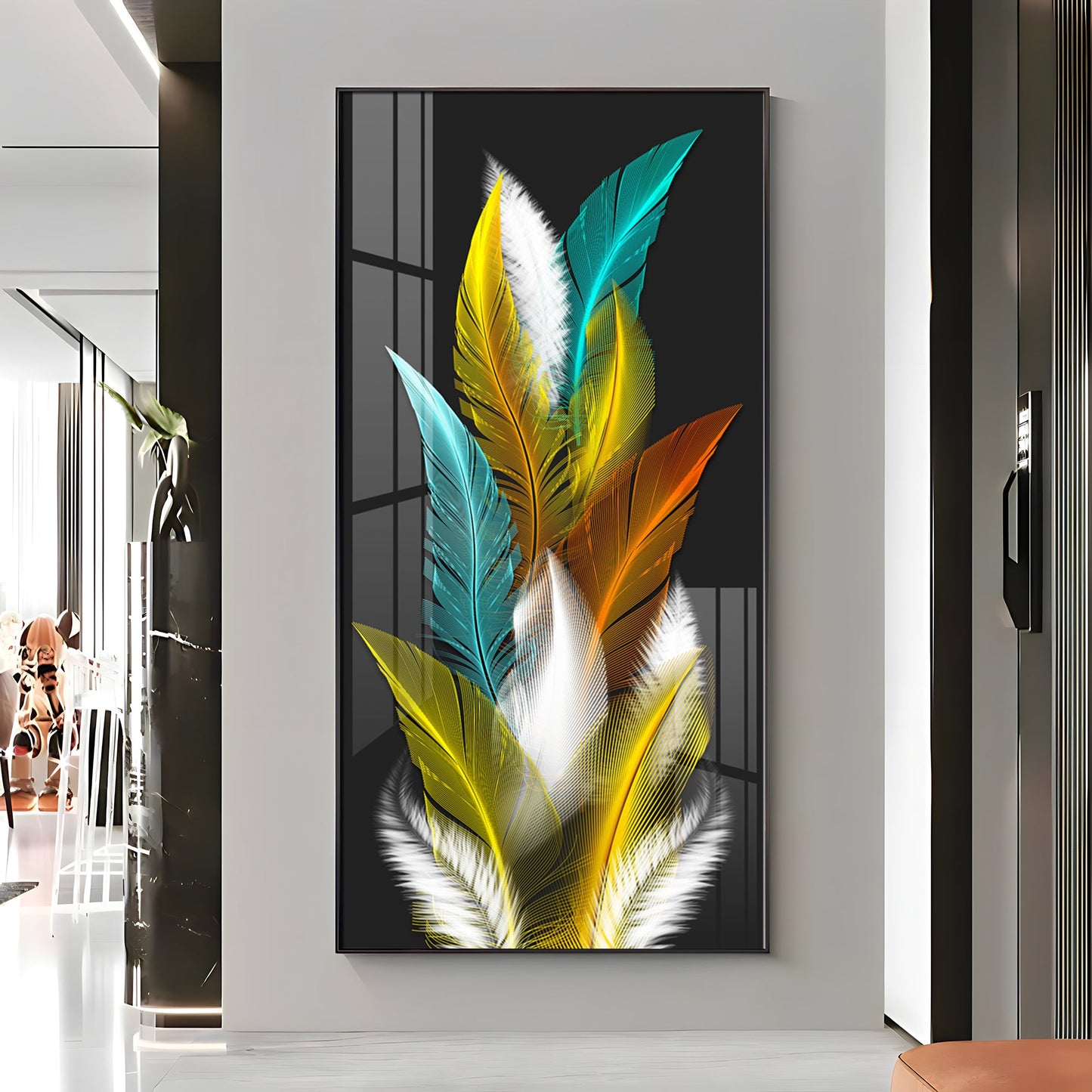 Sparkling Feathers Premium Acrylic Vertical Wall Art