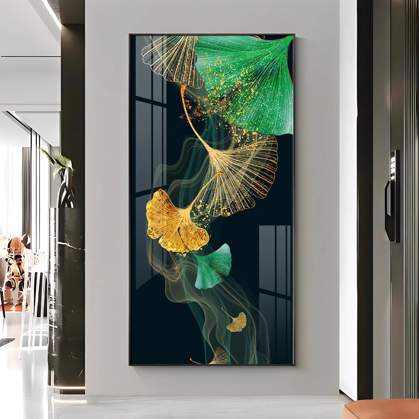 Green & Golden Luxury Premium Acrylic Vertical Wall Art