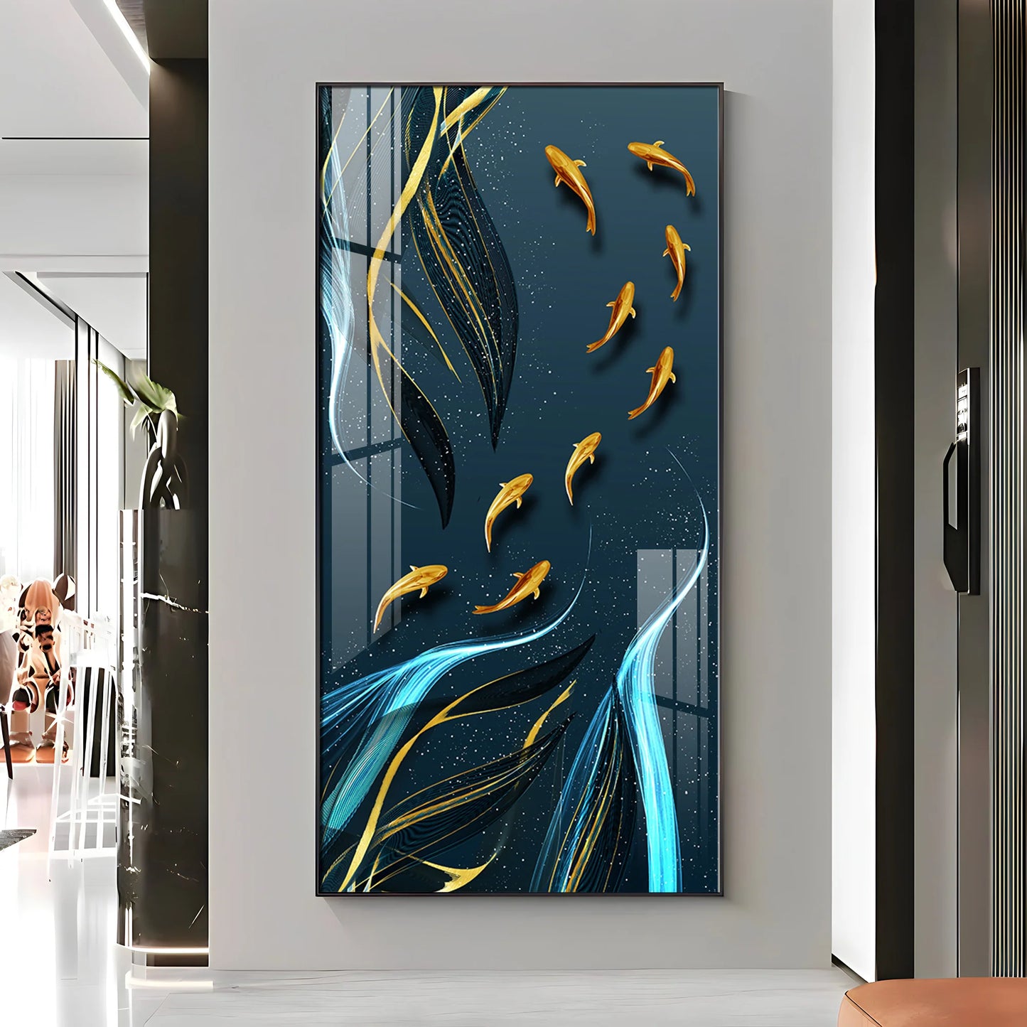 Golden Koi Fish Premium Acrylic Vertical Wall Art