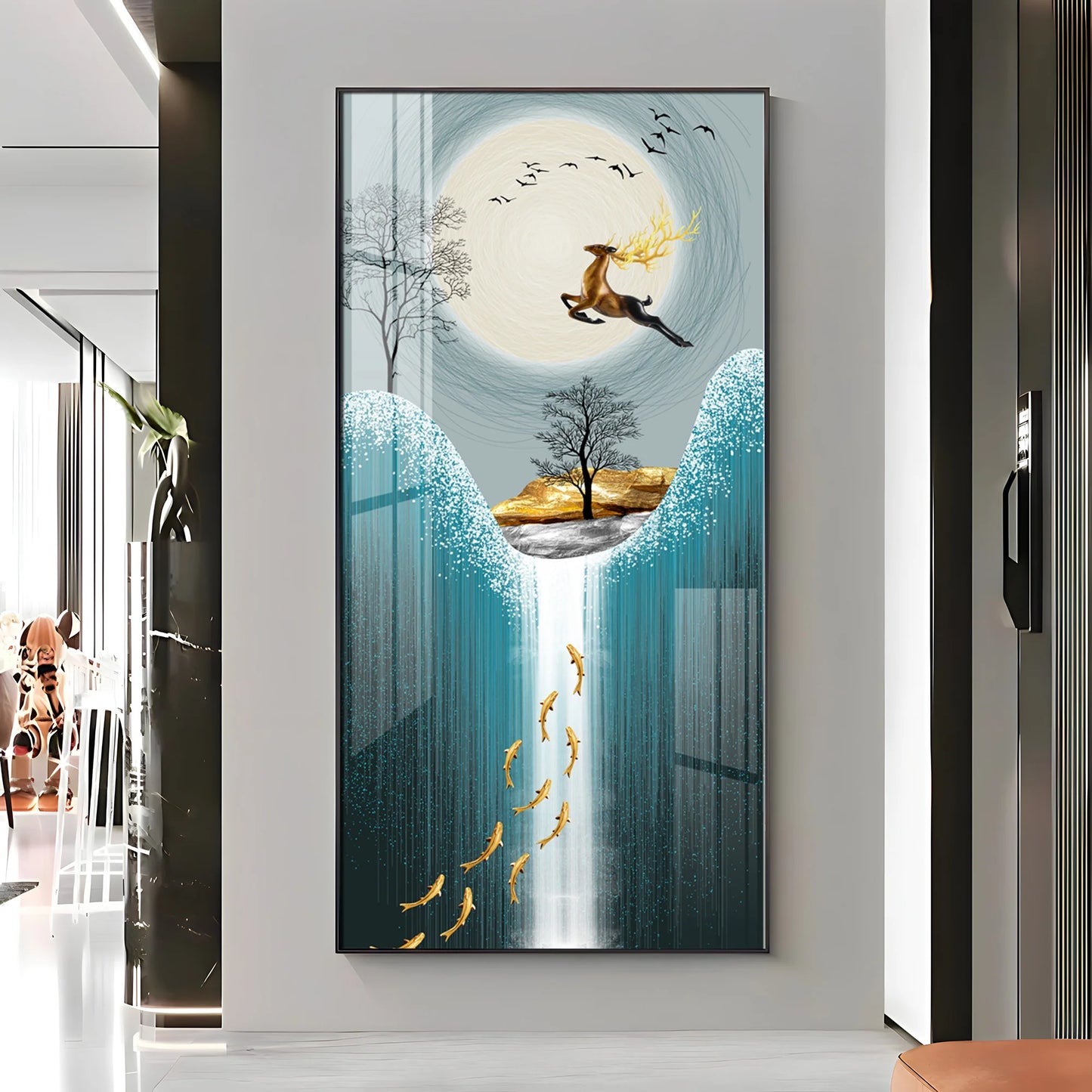 Jolly Jumping Deer Premium Vertical Acrylic Wall Art