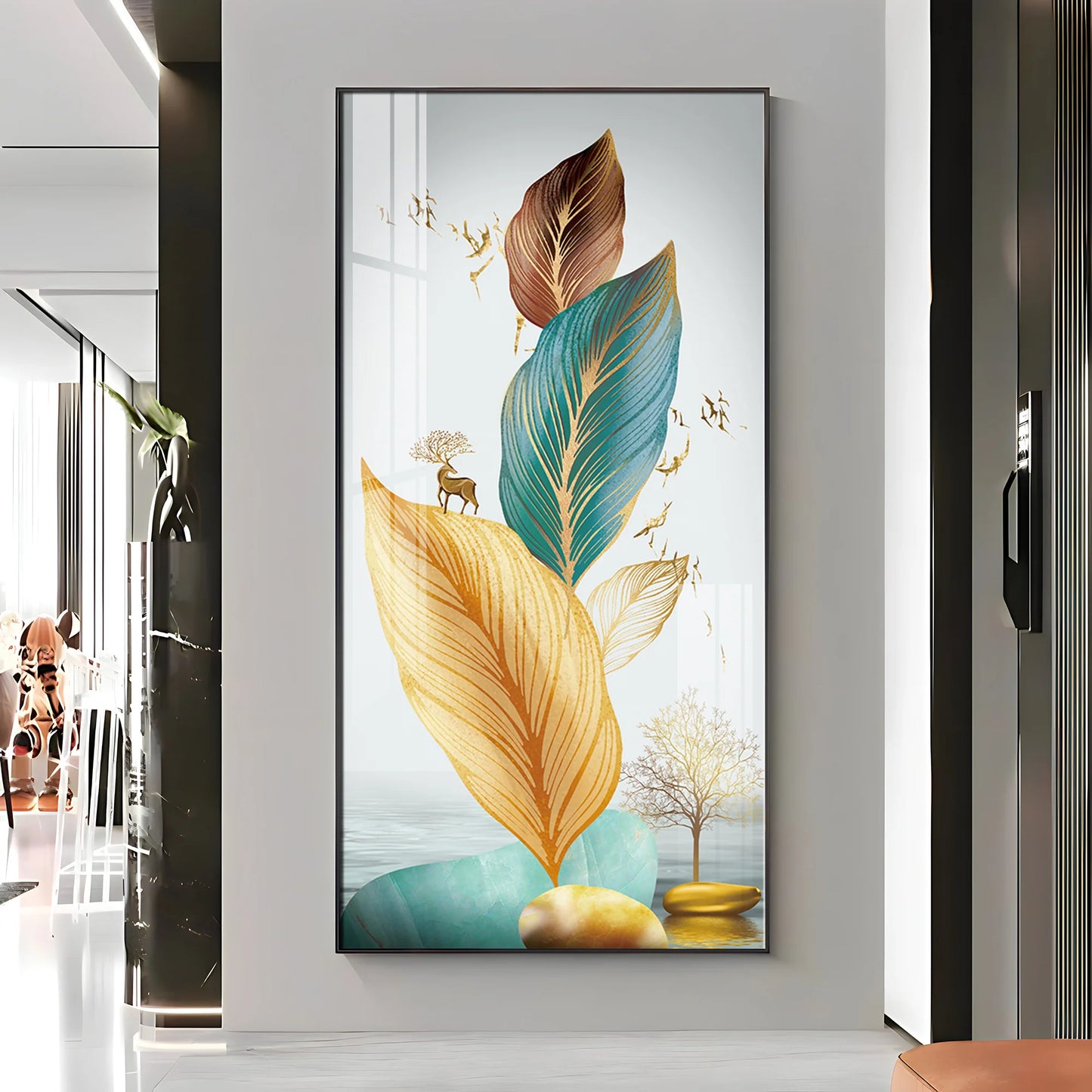 Colorful Feathers Premium Acrylic Vertical Wall Art