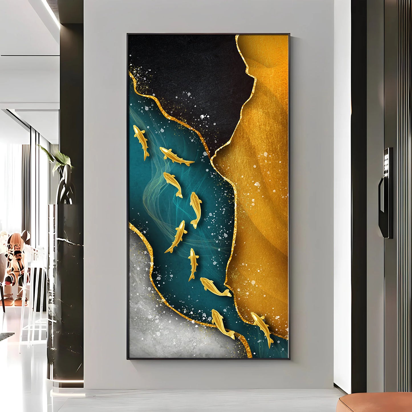 Nine Koi Fish Premium Acrylic Vertical Wall Art