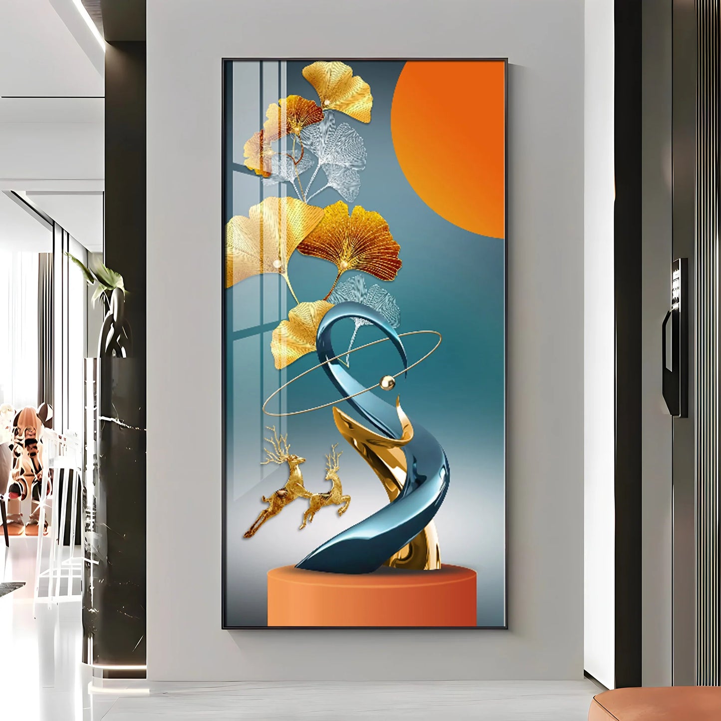 Geometric Abstract Premium Luxury Crystal Vertical Wall Art