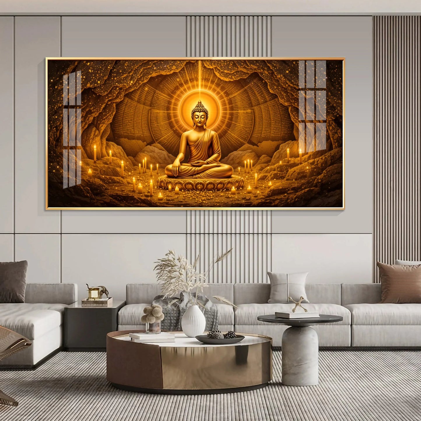 Buddha's Meditation In Candle Premium Acrylic Horizontal Wall Art