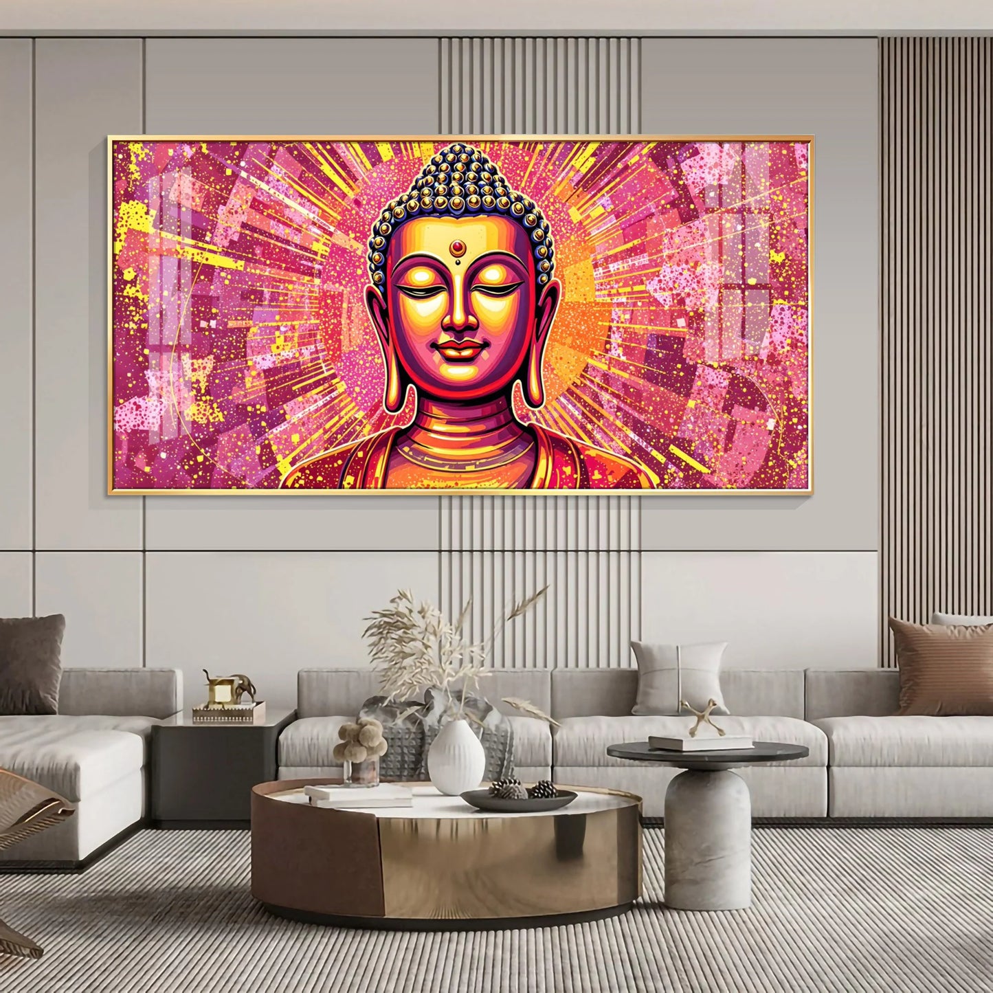 Illusive Abstract Buddha Face Portrait Premium Acrylic Horizontal Wall Art