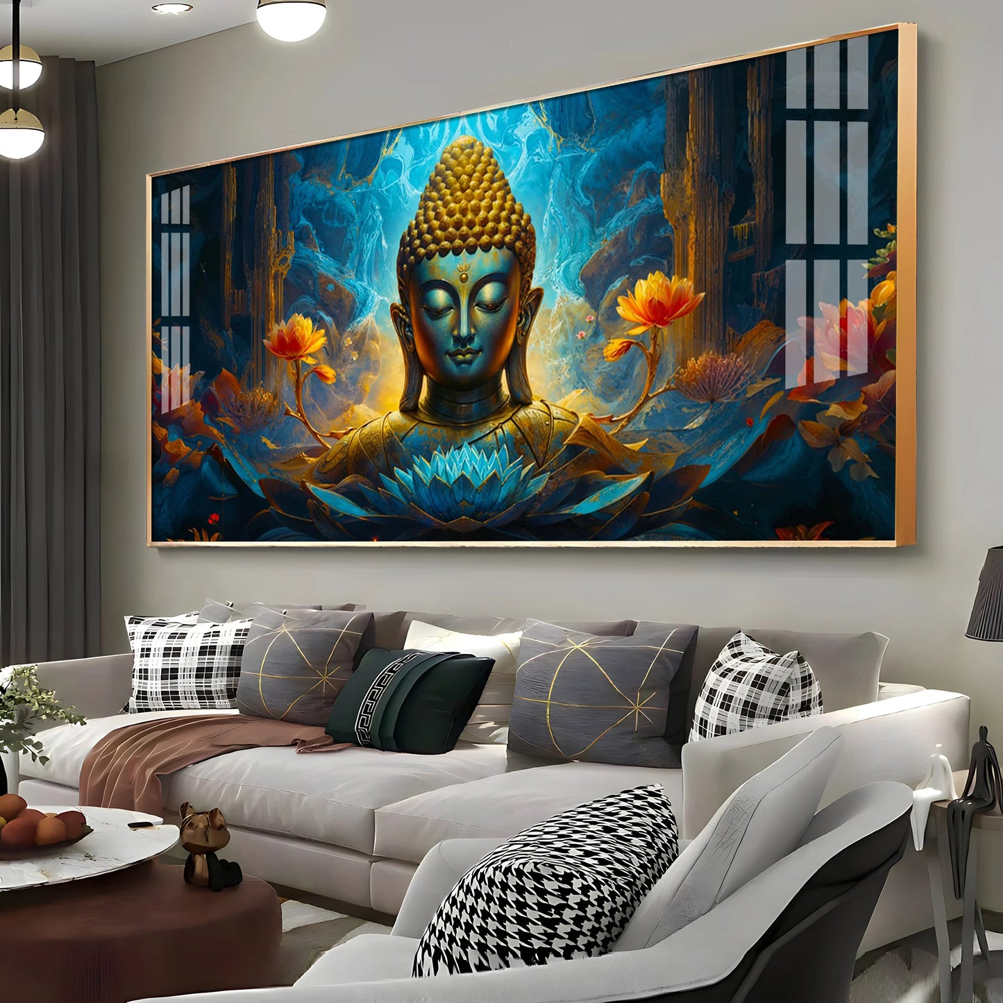 Tranquil Buddha Art In Blue Premium Acrylic Horizontal Wall Art