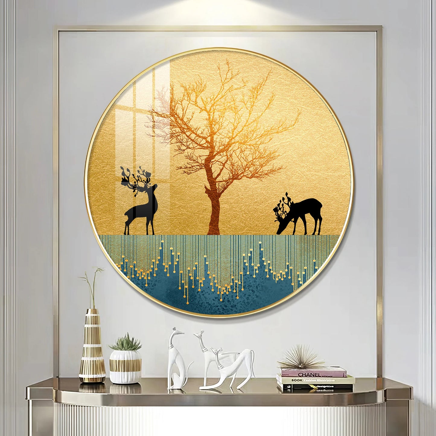 Surreal Art Of Deer Premium Acrylic Round Wall Art