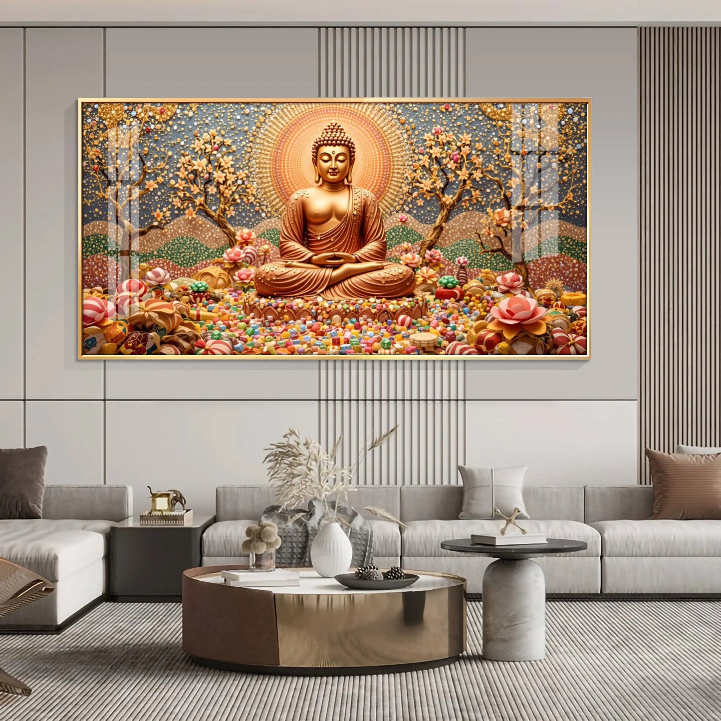 Buddha's Aura With Flower Premium Acrylic Horizontal Wall Art