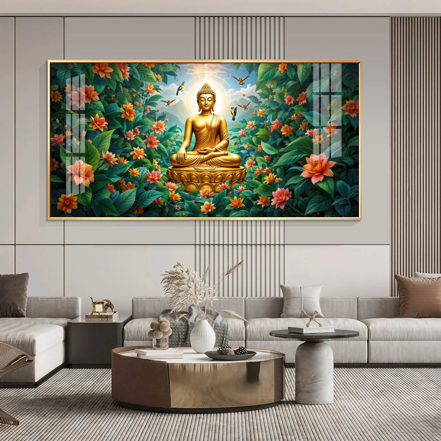 Mindful Living Buddha With Flower Premium Acrylic Horizontal Wall Art