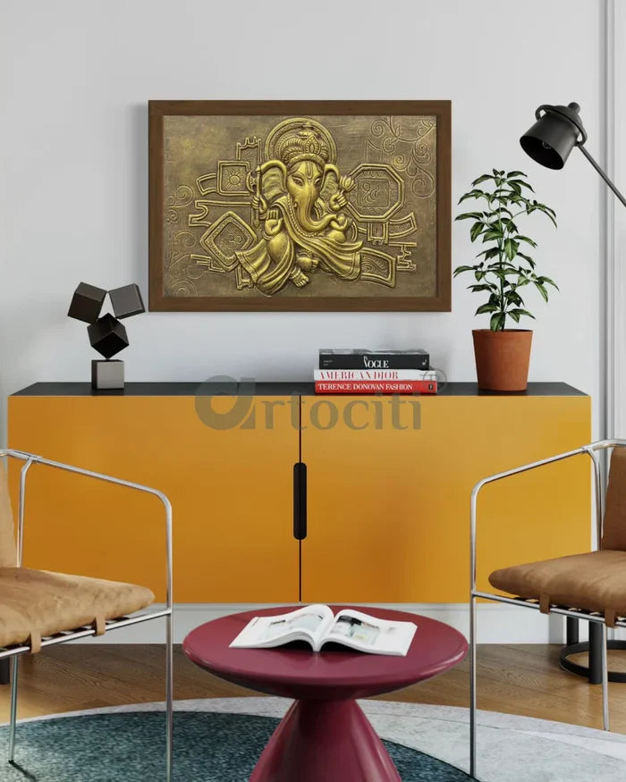 Divine Ganesha 3D Relief Mural
