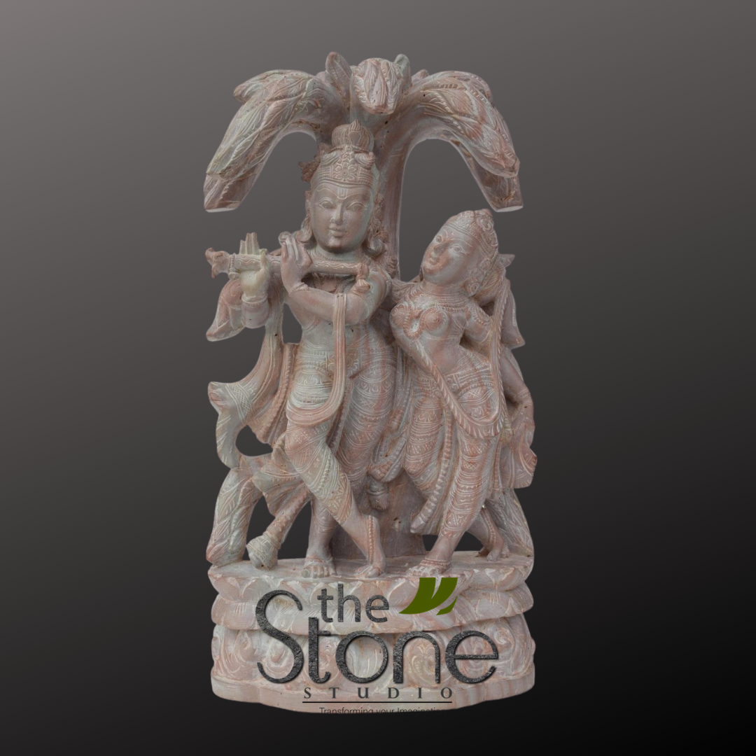 Radha Krishna Statue in Pink Stone 12″
