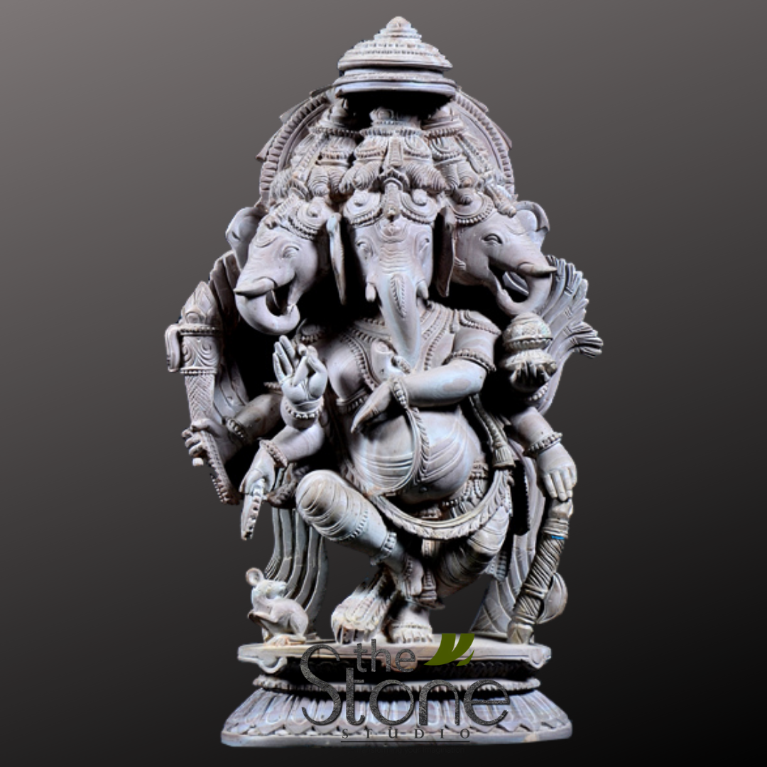Trimukhi Ganesha Dancing Statue 18″