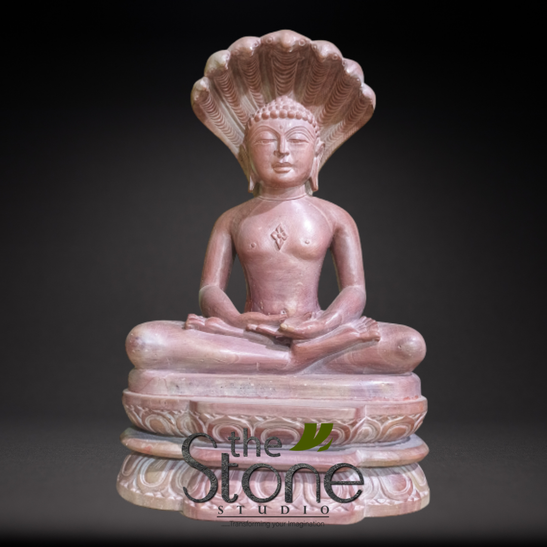 Naga Buddha Statue in Pink Stone 15″