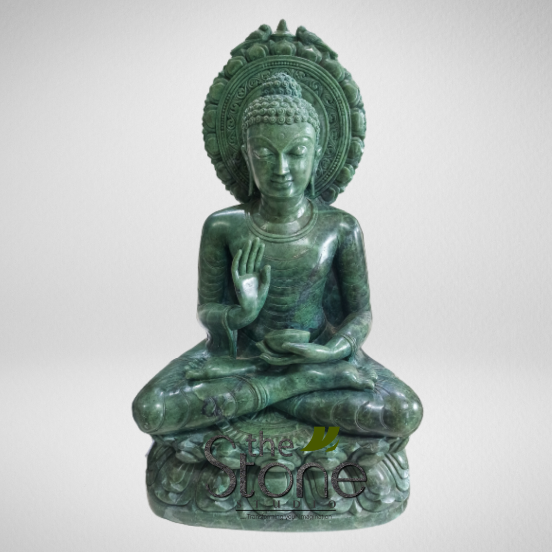 Buddha Statue in Abhaya Mudra Green Stone 2ft