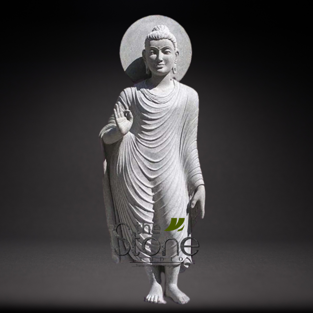 Standing Buddha Statue in Black Stone 5ft