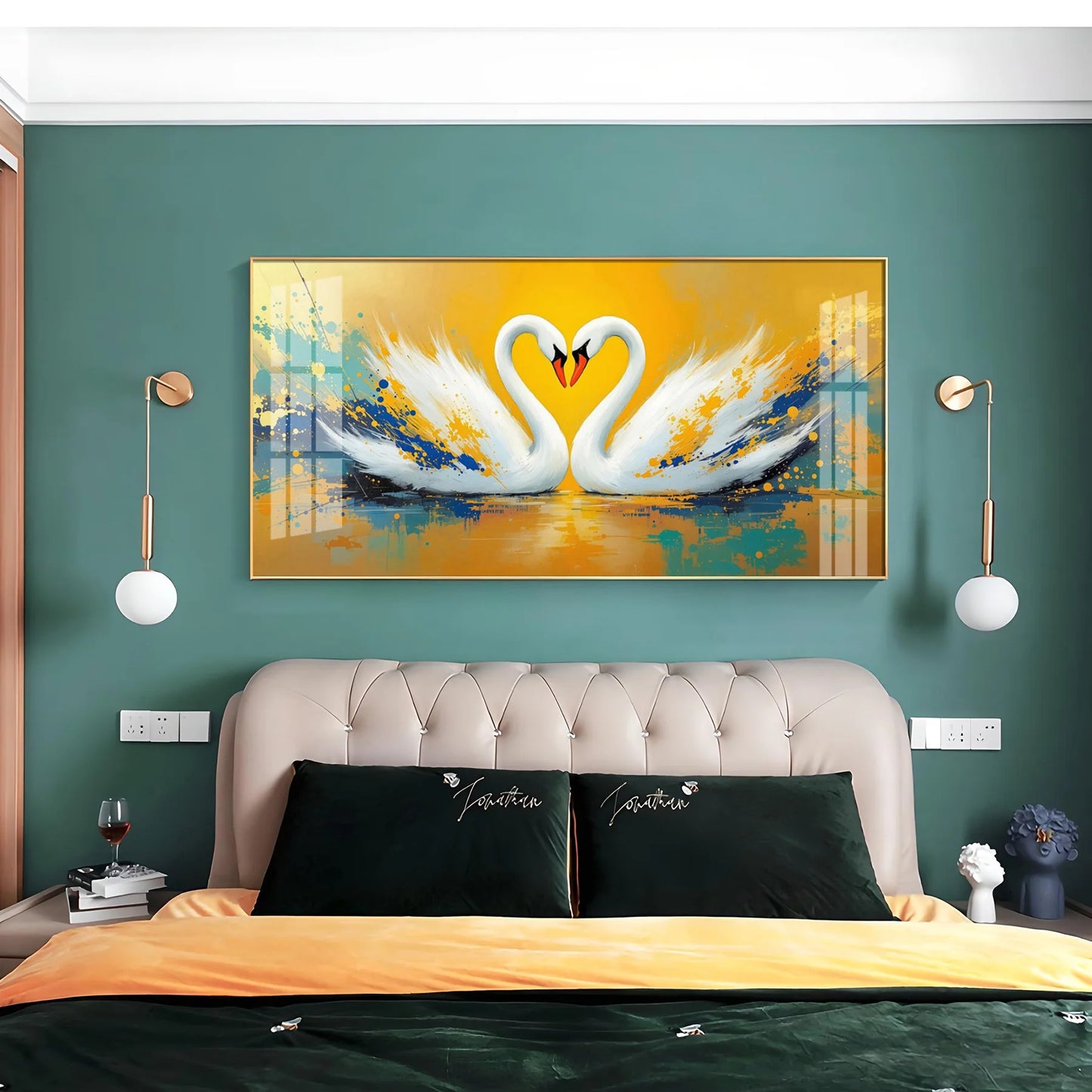 Beloved Swan Hugging Premium Acrylic Horizontal Wall Art