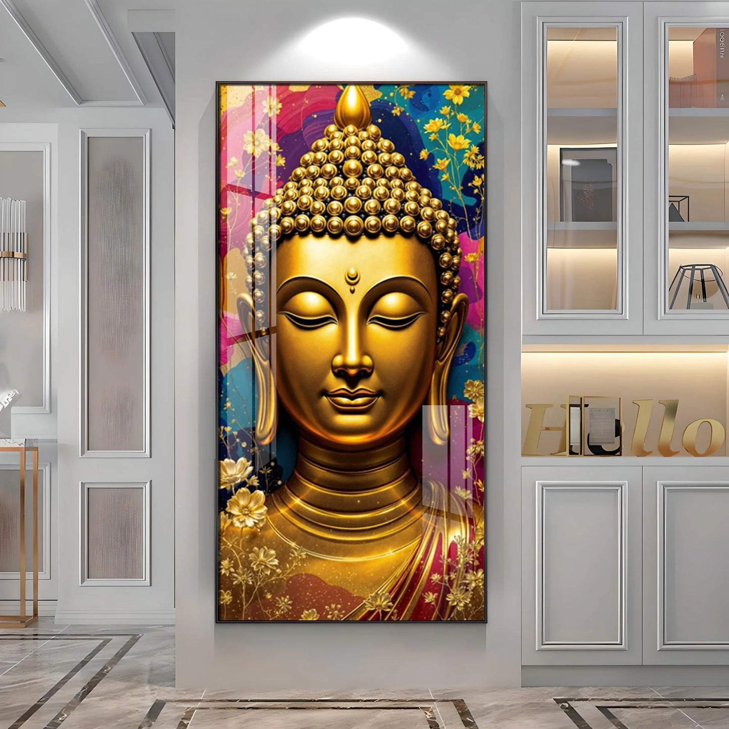 Golden Buddha Portrait Premium Acrylic Vertical Wall Art