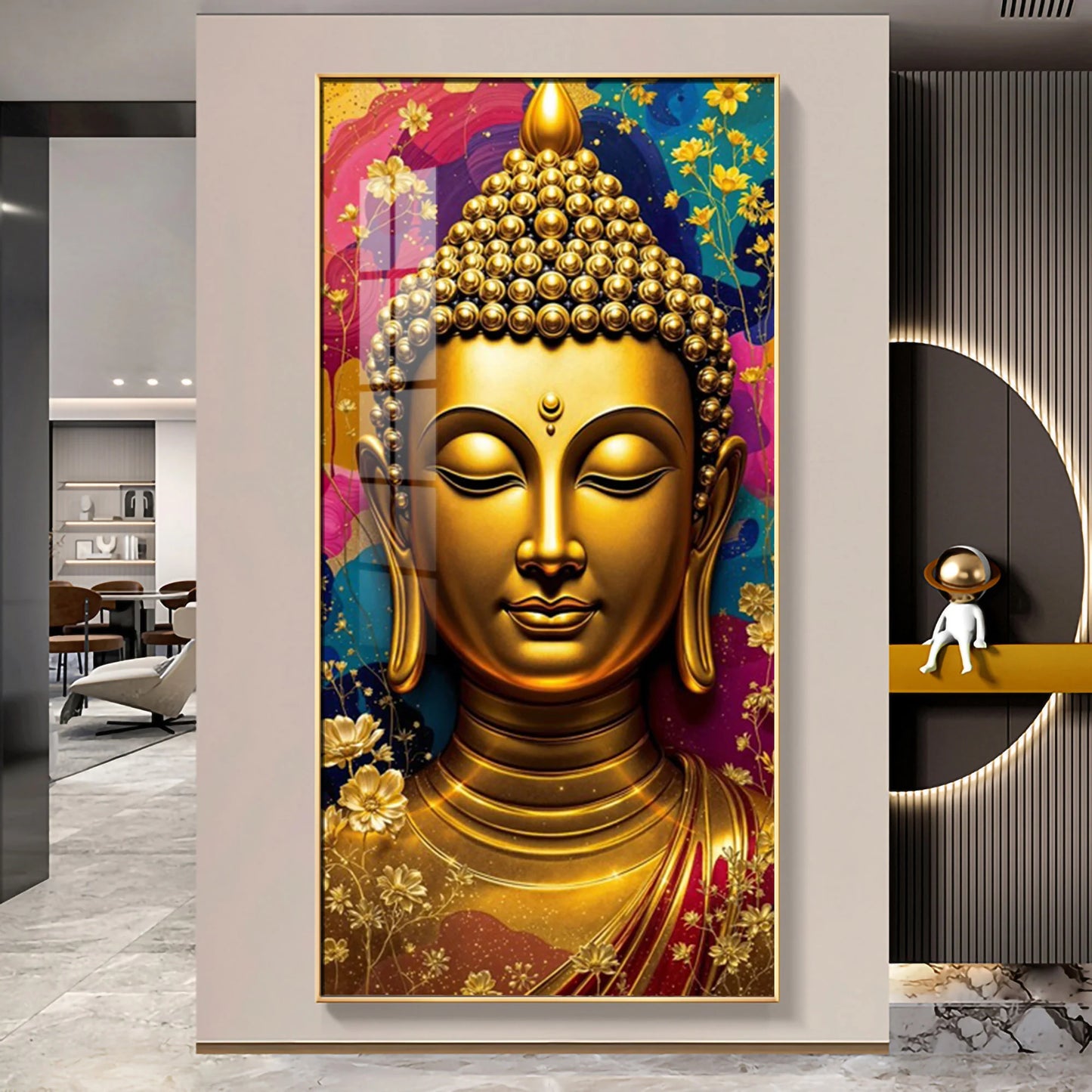 Golden Buddha Portrait Premium Acrylic Vertical Wall Art