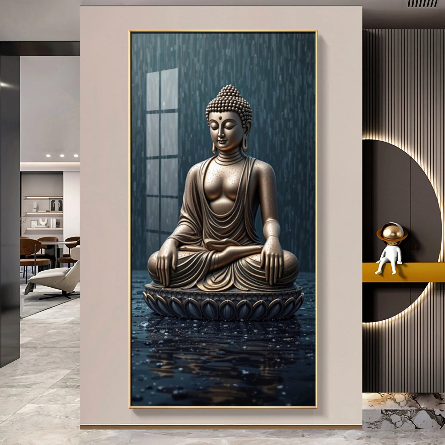 Tranquil Rain Buddha Premium Acrylic Vertical Wall Art