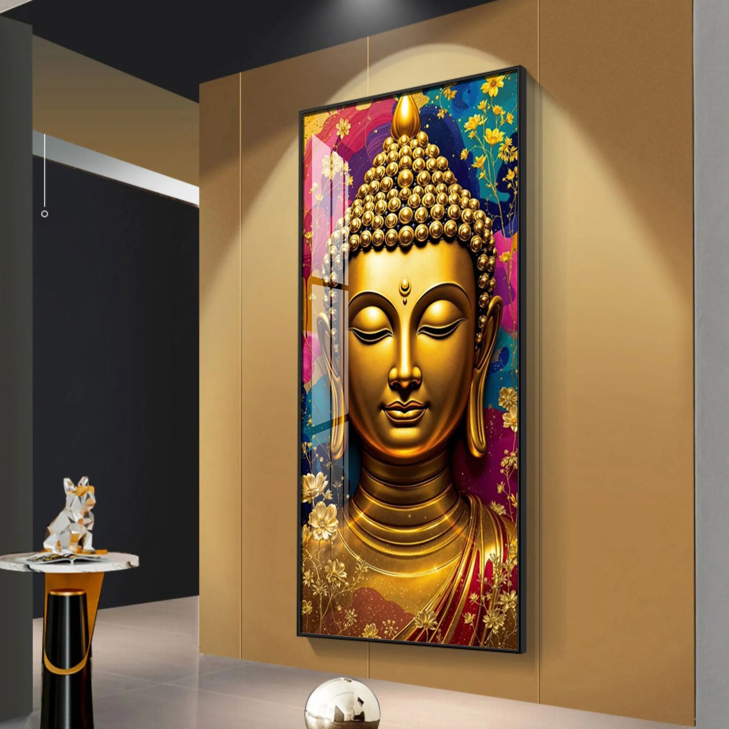 Golden Buddha Portrait Premium Acrylic Vertical Wall Art
