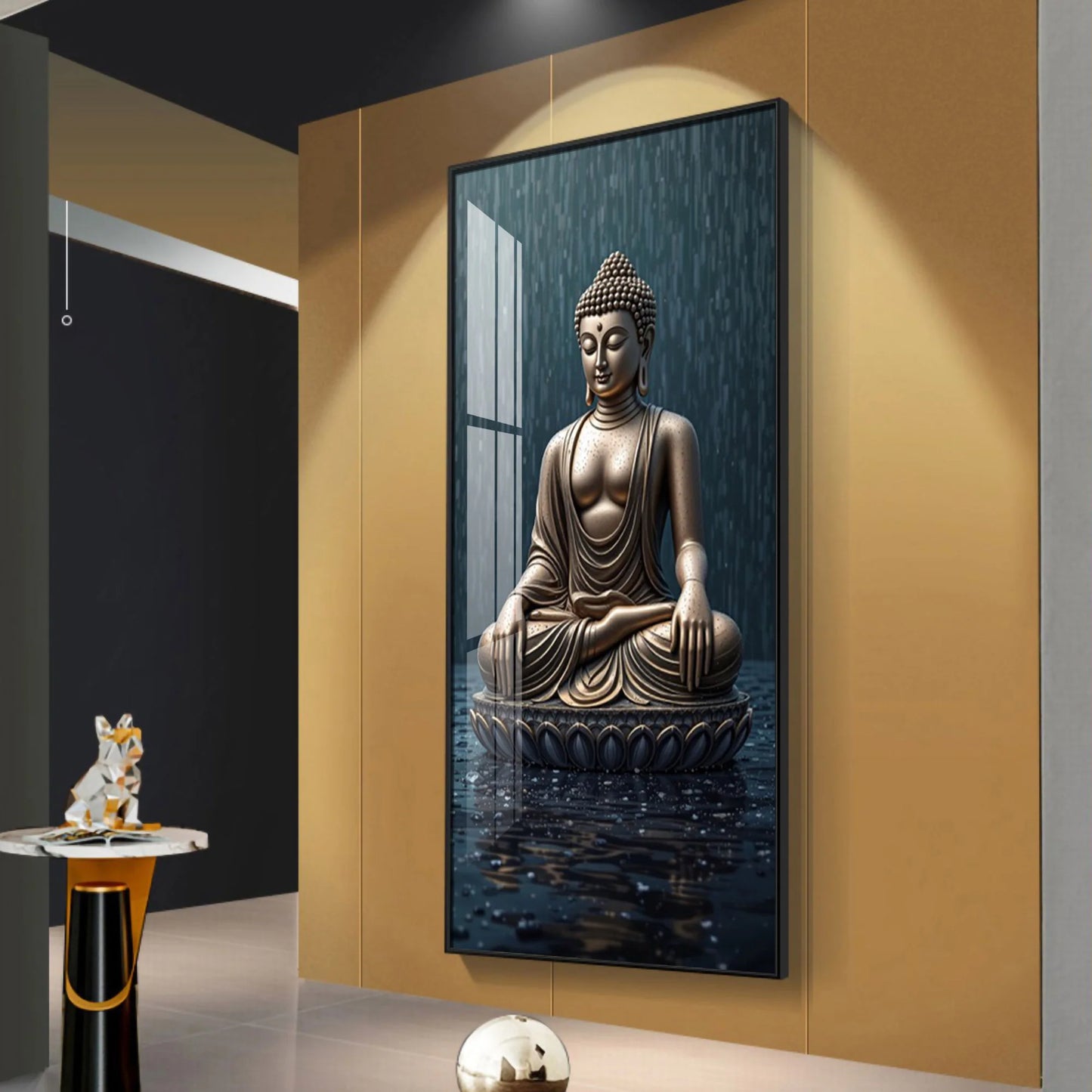 Tranquil Rain Buddha Premium Acrylic Vertical Wall Art