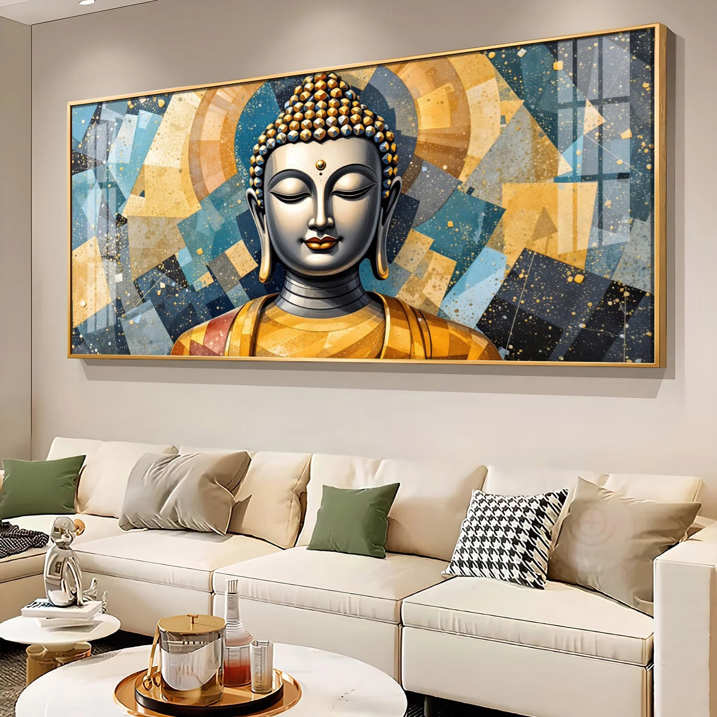 Abstract Buddha Face Portrait Premium Acrylic Horizontal Wall Art