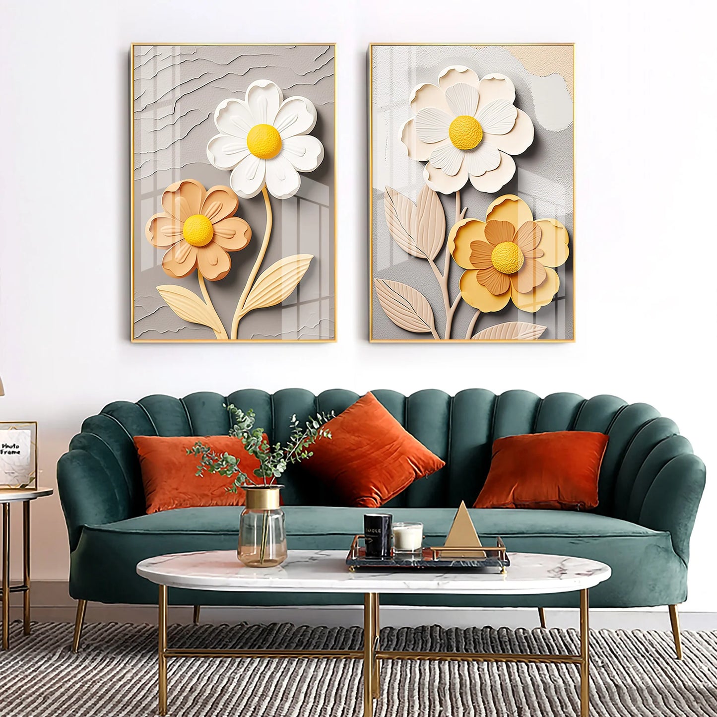 Daisy Flower Portrait Premium Acrylic Vertical Wall Art (Set Of 2)