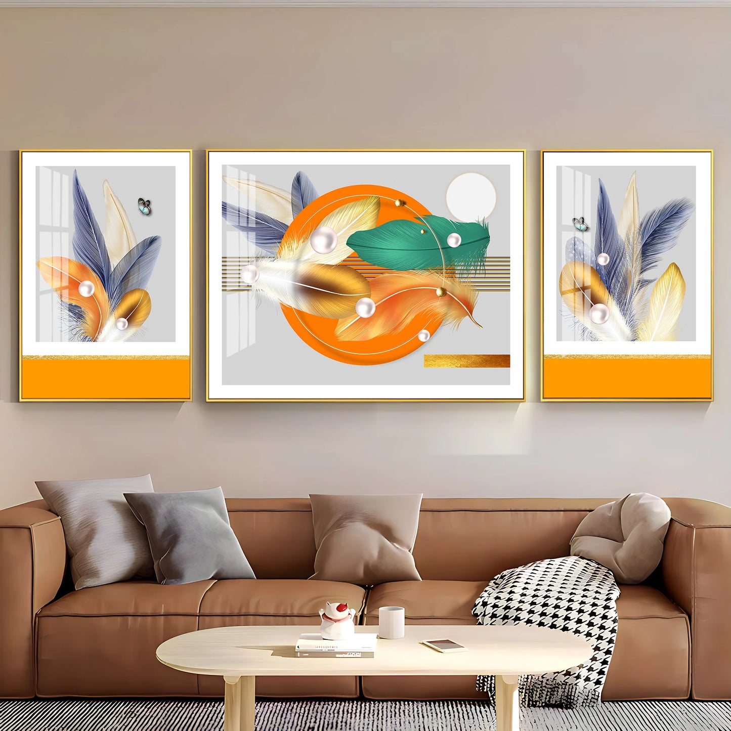 Colourful Feathers Premium Acrylic Wall Art (Set of 3)