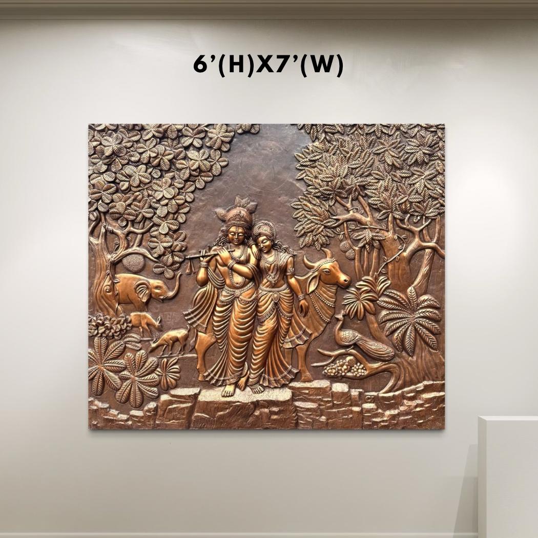 Radha Krishna 3D Elevation Sculpture Relief Mural Wall Art | Multiple Size Available