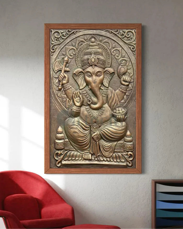 3x2 Feet Sitting Ganesha Relief Mural Wall Art