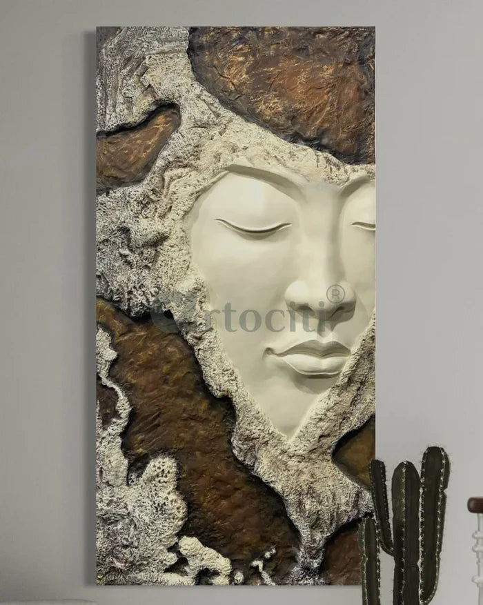 6X3 Feet Modern Abstract Face 3D Relief Mural Wall Art | Ready to Hang