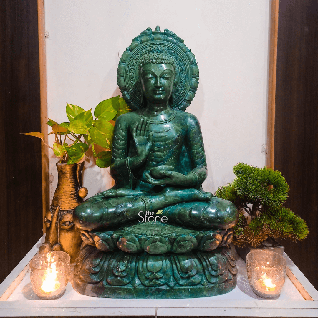 Buddha Statue in Abhaya Mudra Green Stone 2ft