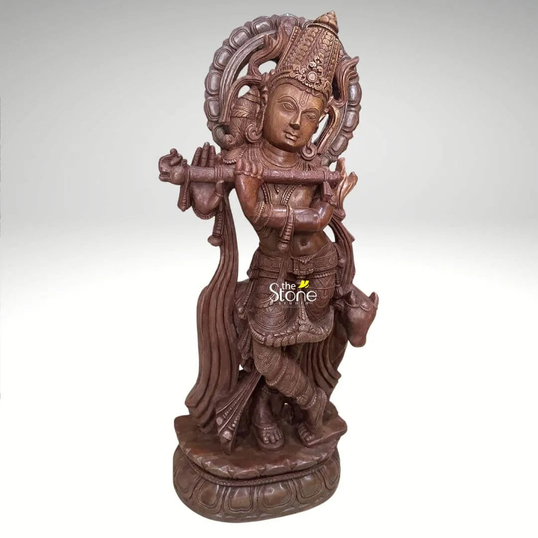 Lord Krishna Pink Stone Statue 2ft