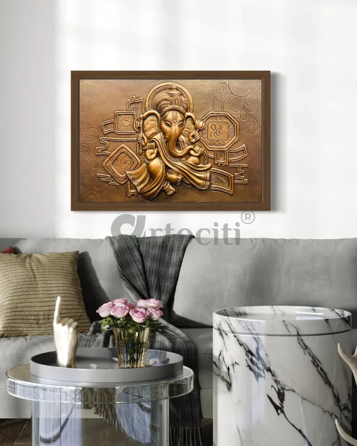 Divine Ganesha 3D Relief Mural